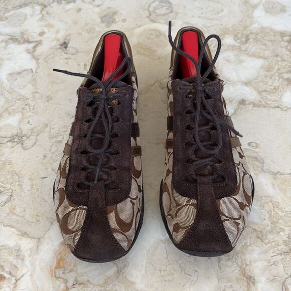 Coach Katelyn Sneakers C Monogram Leather Gold Brown Tan Classic - Picture 3 of 14